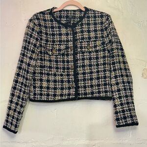 Aqua Black and White Tweed Blazer